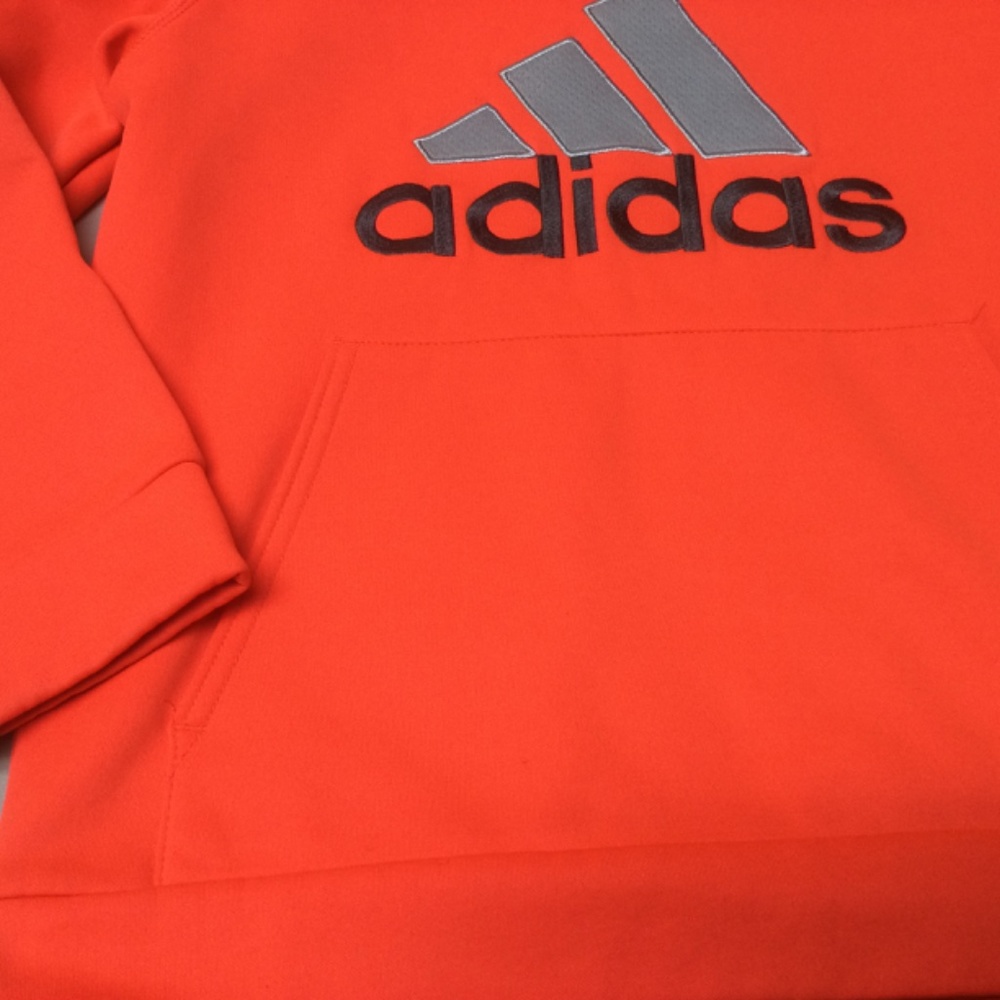 Boys Adidas Orange Hooded Sweatshirt Fleece lined size 7 - Picture 5 of 5